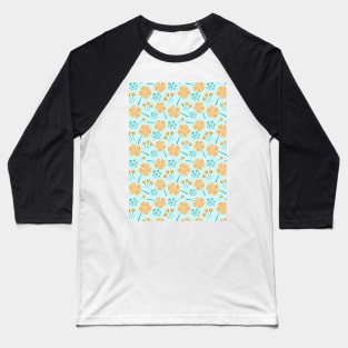 Abstract Floral Pattern in Orange and Light Blue Baseball T-Shirt